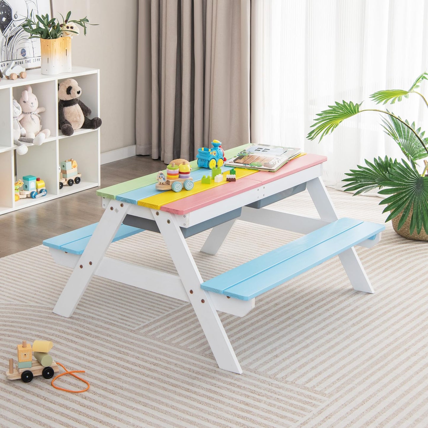 3 in 1 Wooden Sand & Water Play Table and Bench Set