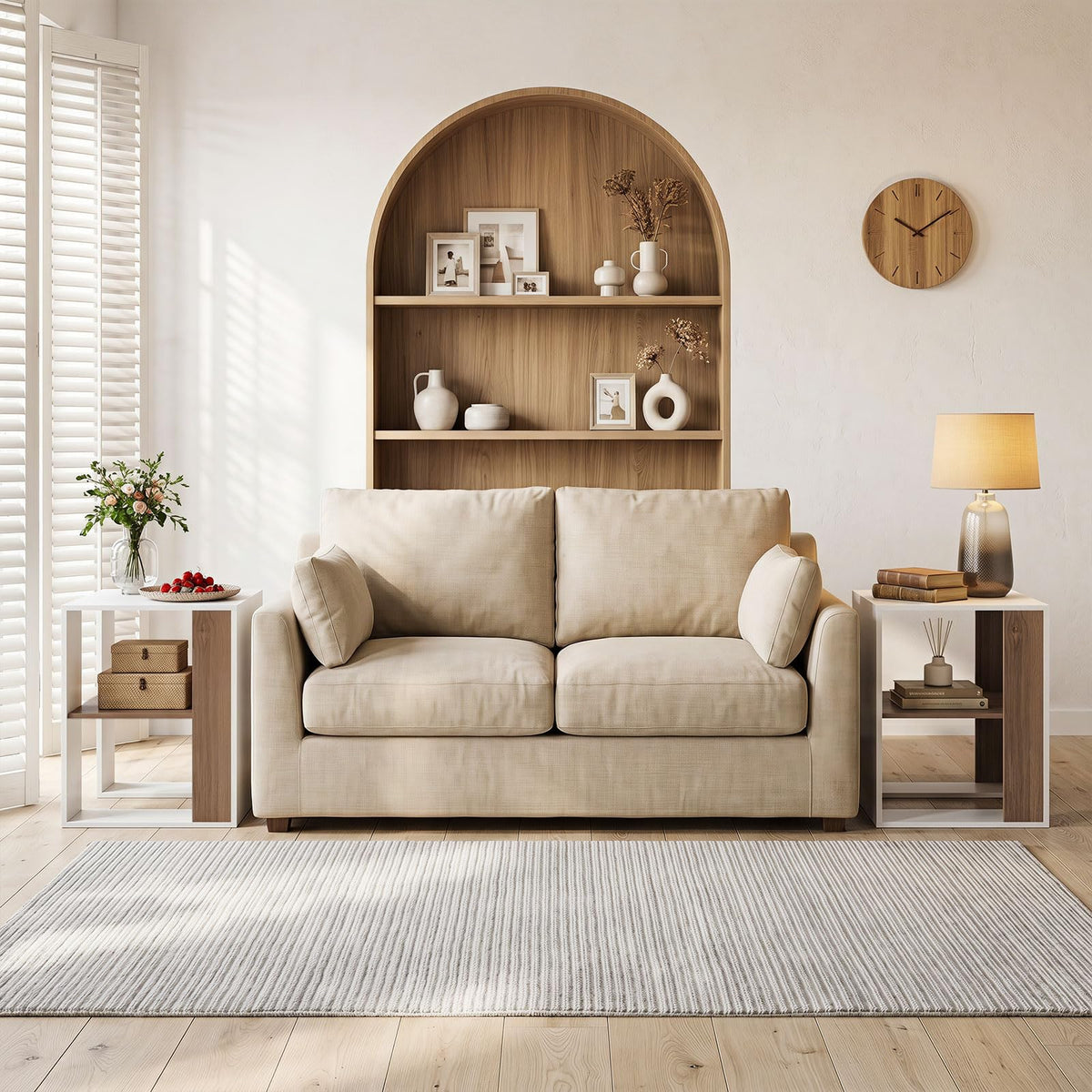 Sofa Side Table, 2-Tier Square End Table with Storage Shelf