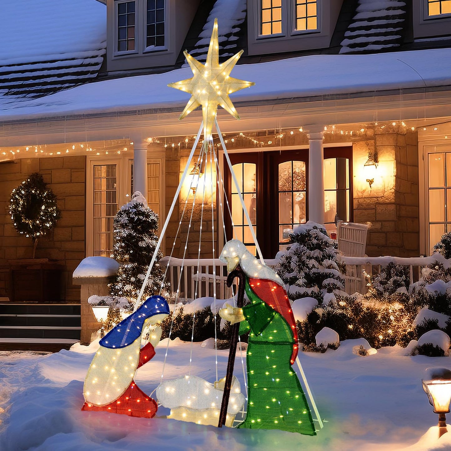 6 Feet Lighted Nativity Scene Holy Family Set Christmas Decoration