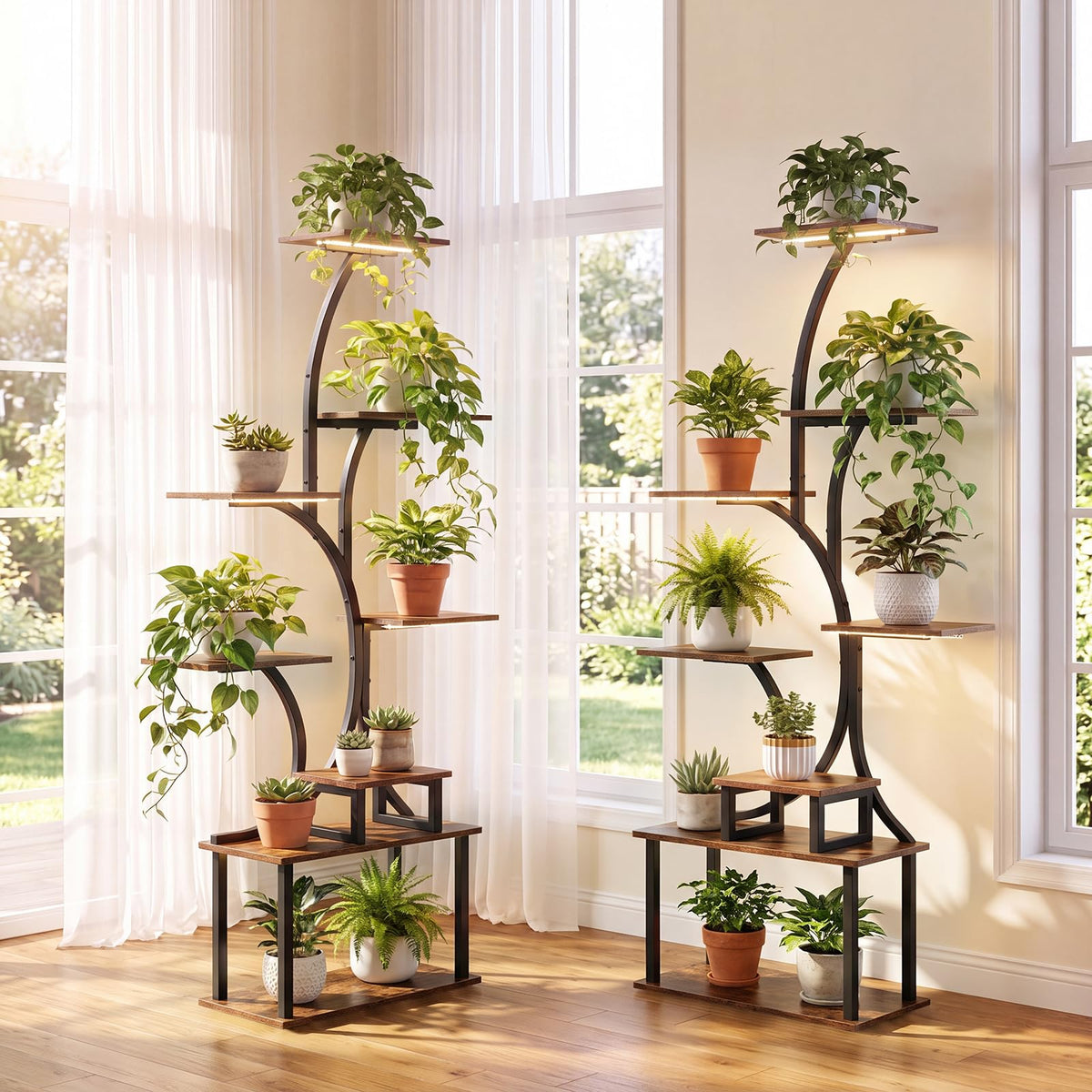 Plant Stand with Grow Lights, 158cm Tall 8-Tier Corner Metal Plant Shelf Flowerpot Holder
