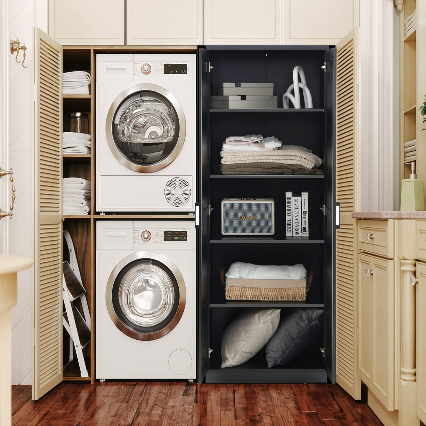 Wooden Storage Cabinet, Freestanding Tall Cupboard Sideboard