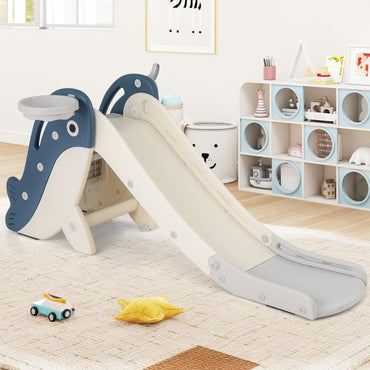 4-in-1 Toddler Slide with Basketball Hoop and Space-saving Folding Design