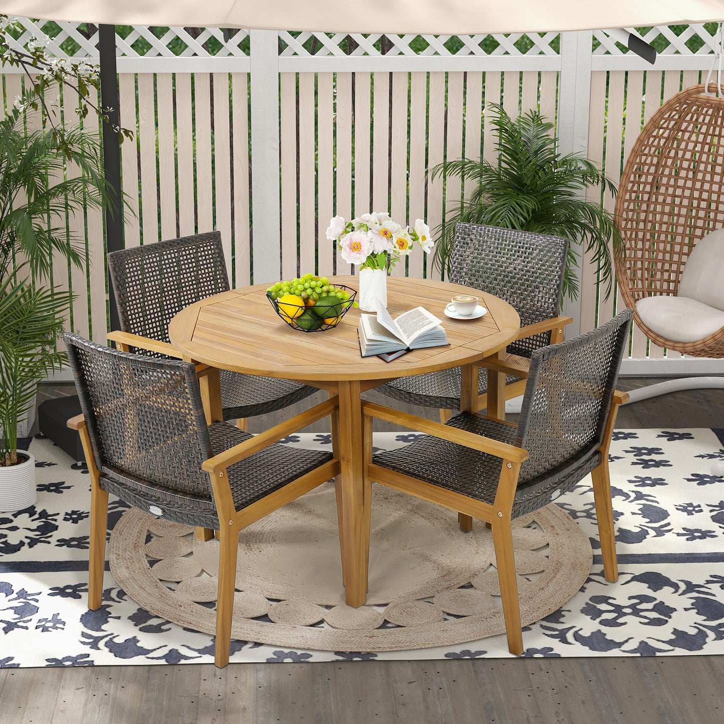 Rattan Garden Chairs Set of 4 for Backyard Poolside Balcony