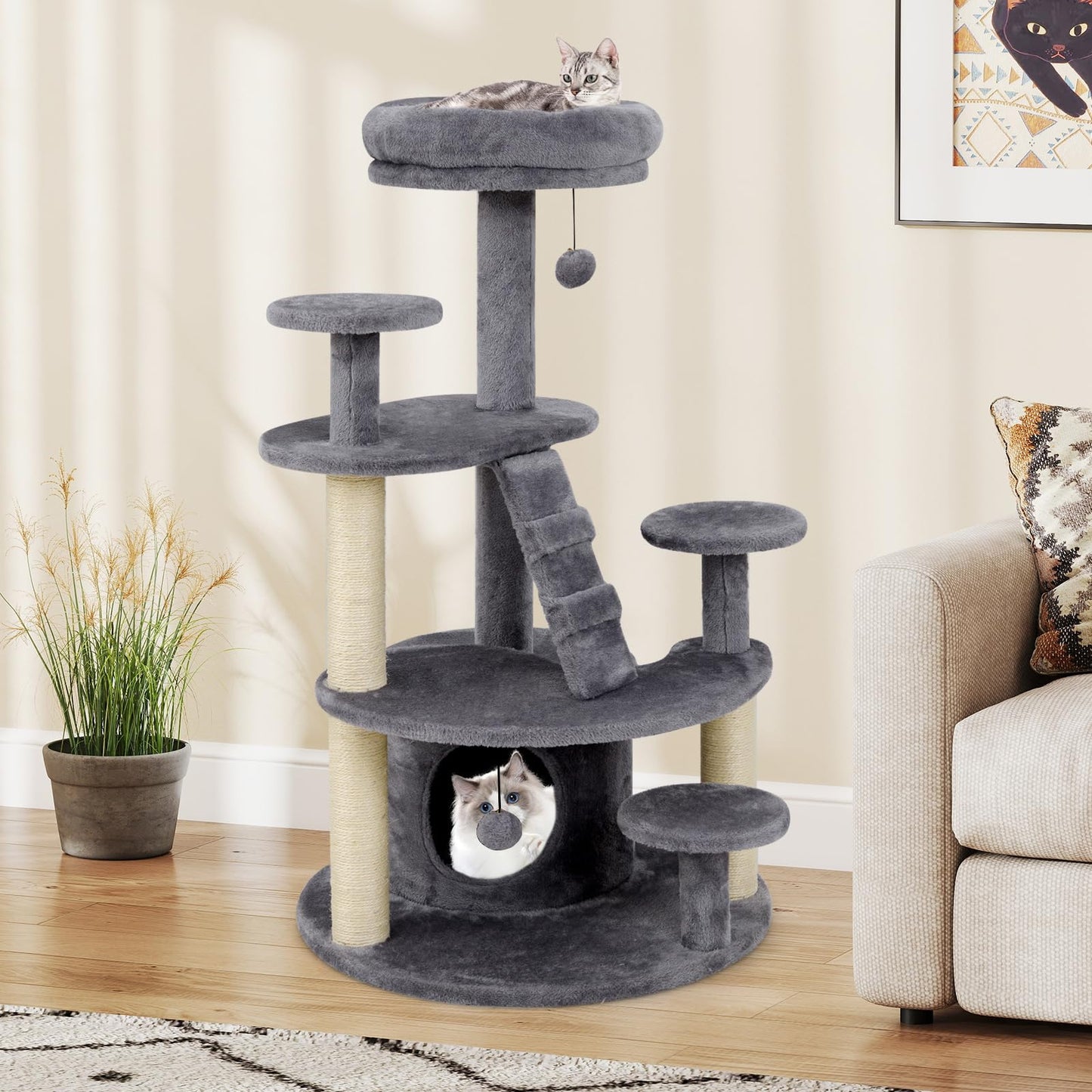 Multilevel Cat Climbing Tower with Condo Sisal Scratching Posts