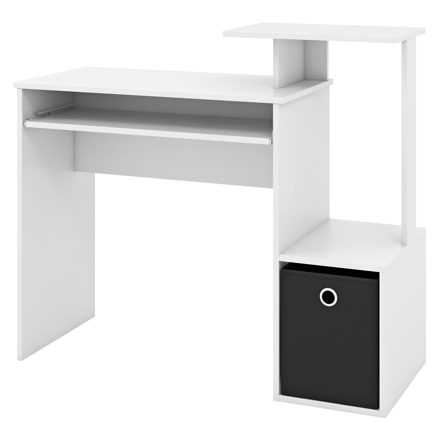Space-saving Computer Desk with Open Shelf and Fabric Storage Drawer