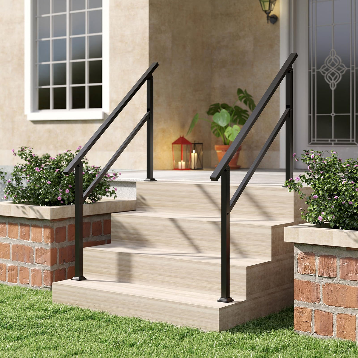 Handrail for Outdoor Steps Fits 4 Steps with Flexible Angle Adjustment