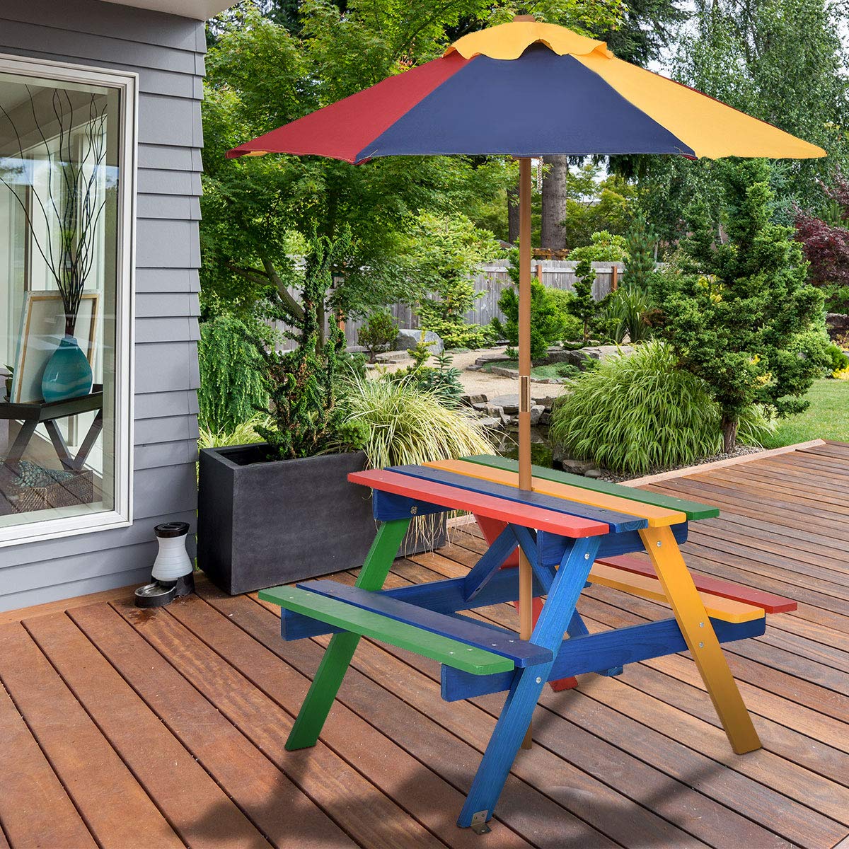 Outdoor Kids Picnic Table with Removable Umbrella