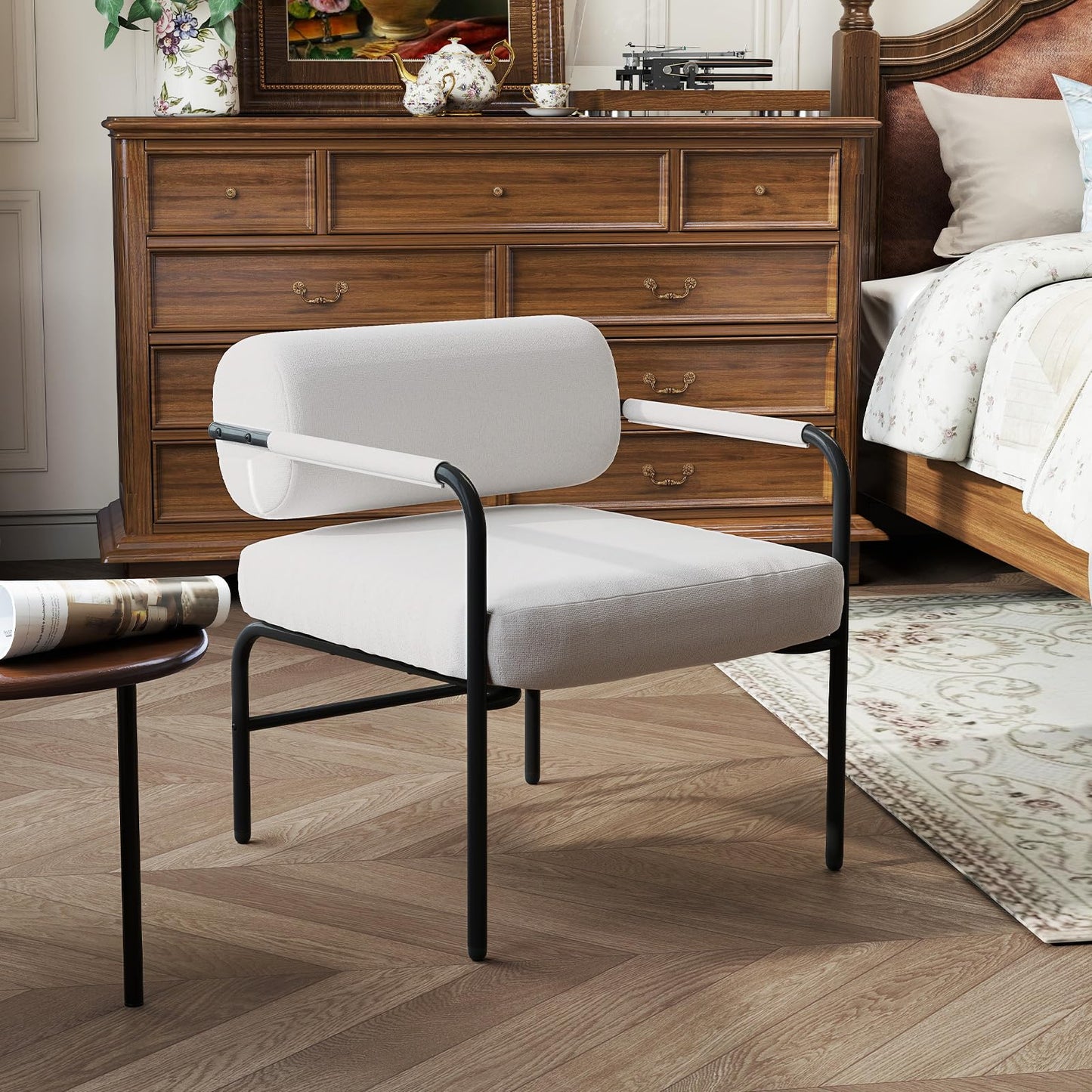 Upholstered Velvet Accent Chair with Cylindrical Backrest