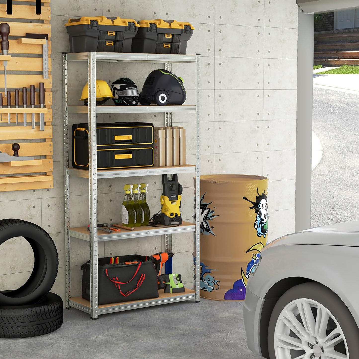 5 Tier Metal Shelving Unit with Adjustable Height for Garages