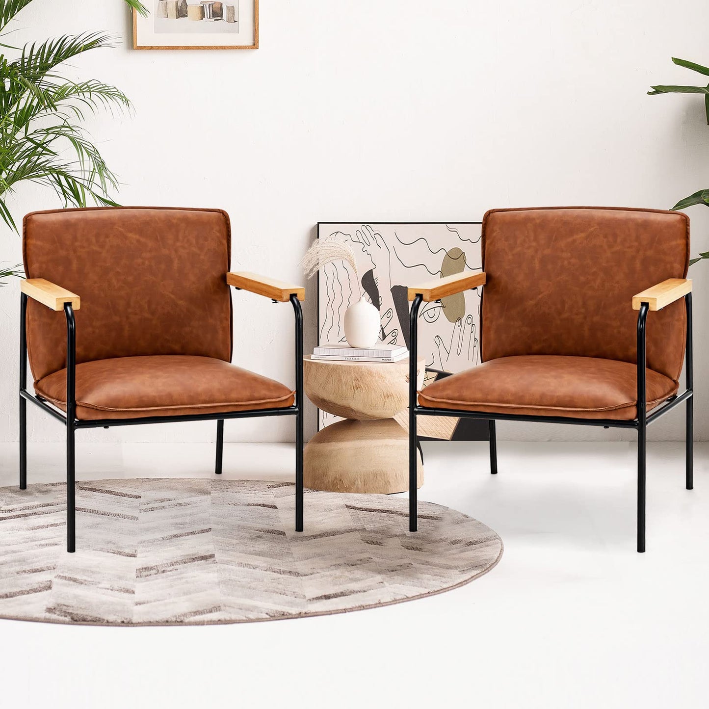 PU Leather Accent Chair with Armrests Backrest and Seat Cushion