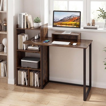 Computer Desk with Storage Shelves, 110CM PC Laptop Table Writing Workstation