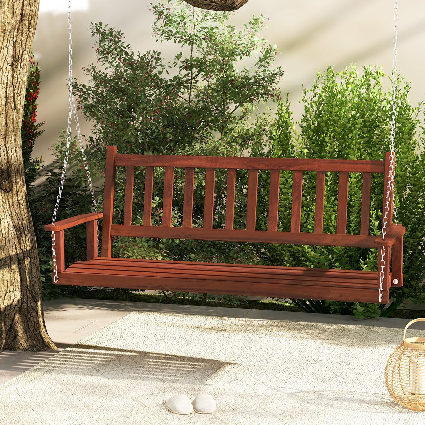 2/3 Person Wooden Outdoor Porch Swing with Adjustable Upper Chains
