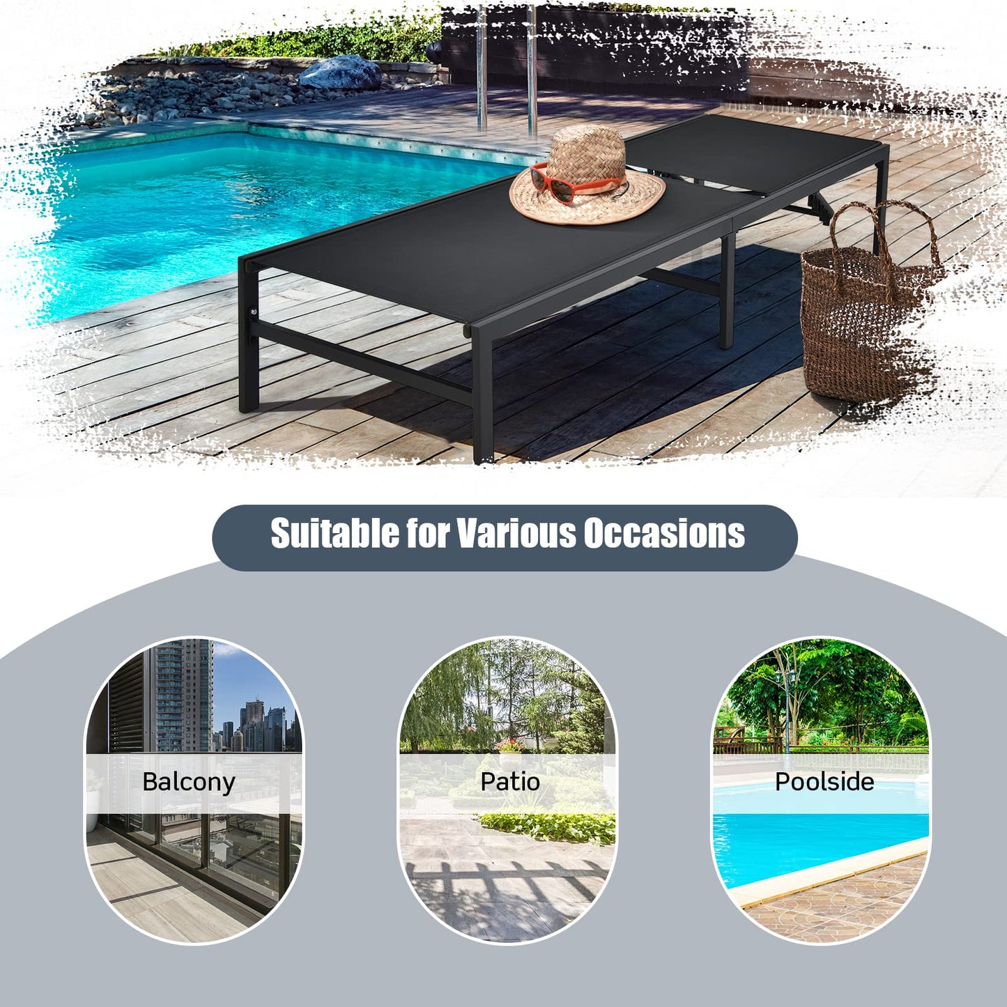6 Positions Adjustable Garden Chaise Lounge Reclining Deck Sunbed