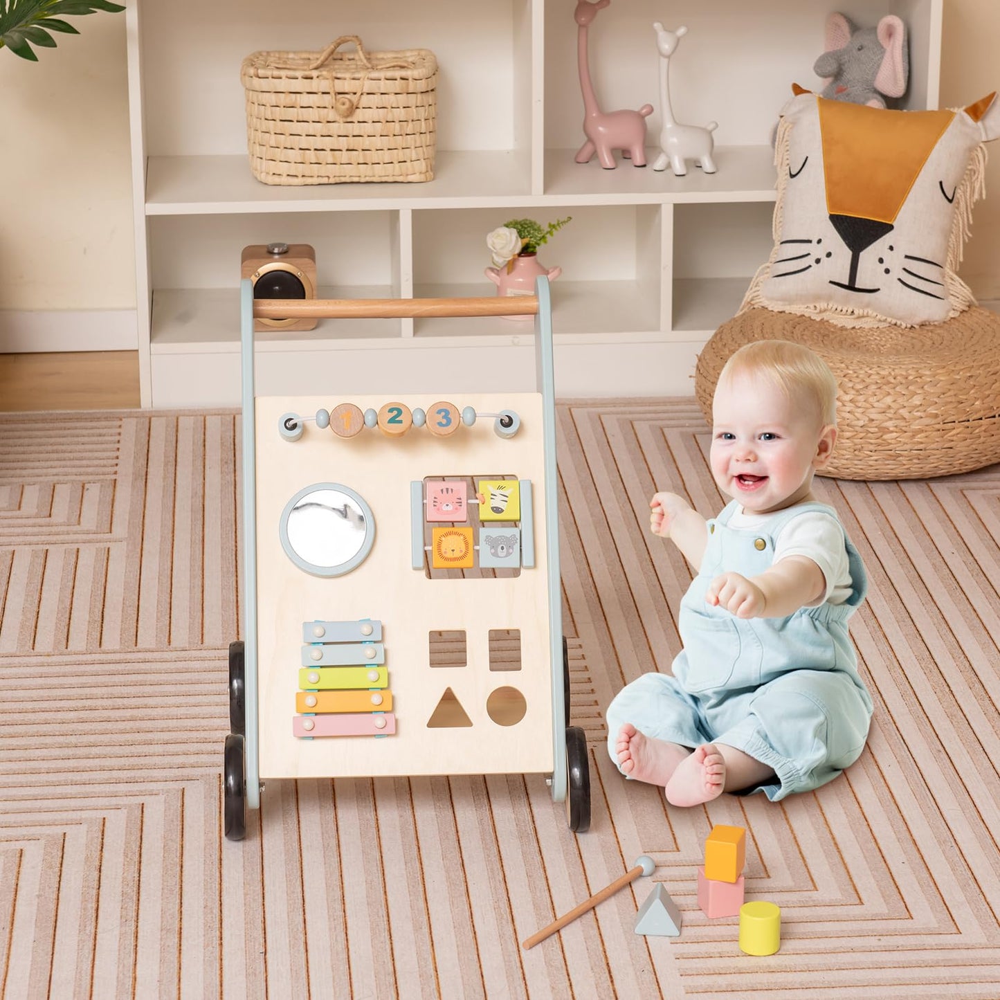 Toddler Push Walker with Handle & Rubber Wheels