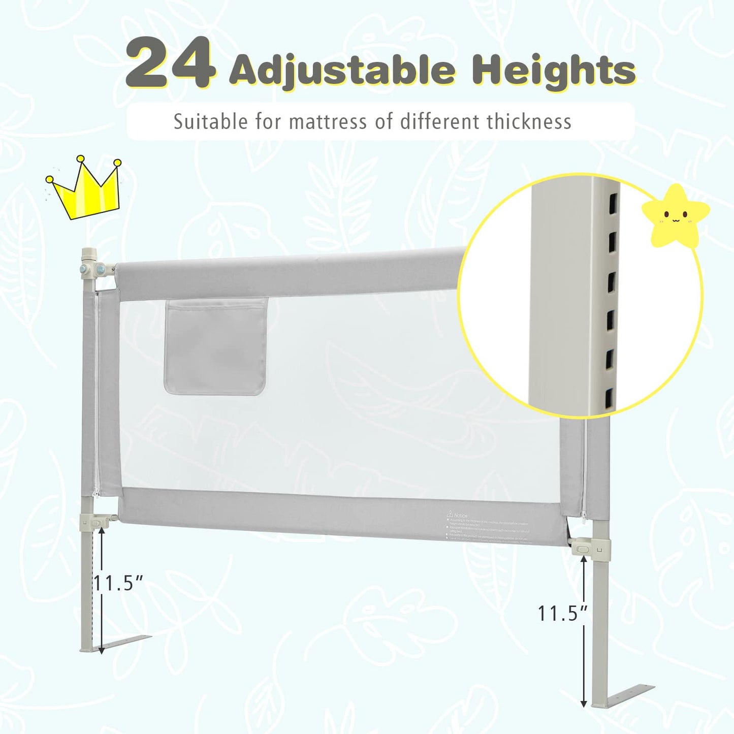 57’’ Extra Long, Height Adjustable & Foldable Baby Bed Rail