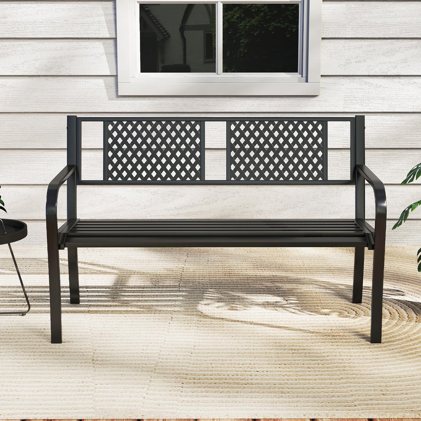 Diamond Pattern 2-3 Seater Heavy Duty Metal Frame Loveseat Park Bench