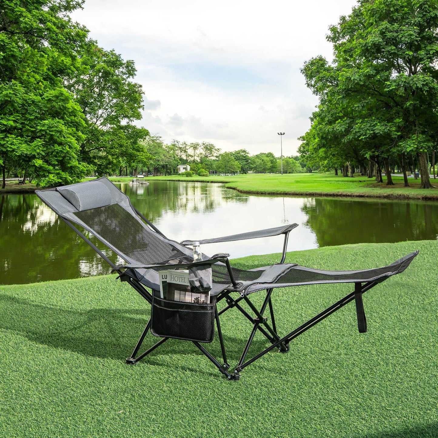 2 in 1 Portable Reclining Camp Chair with Detachable Footrest