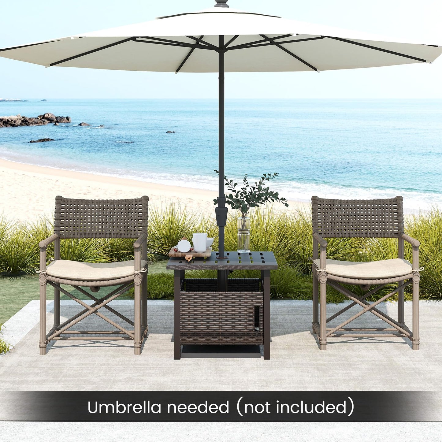 Outdoor Side Table with 2 Weighted Sand Bags and 4.9cm Umbrella Hole