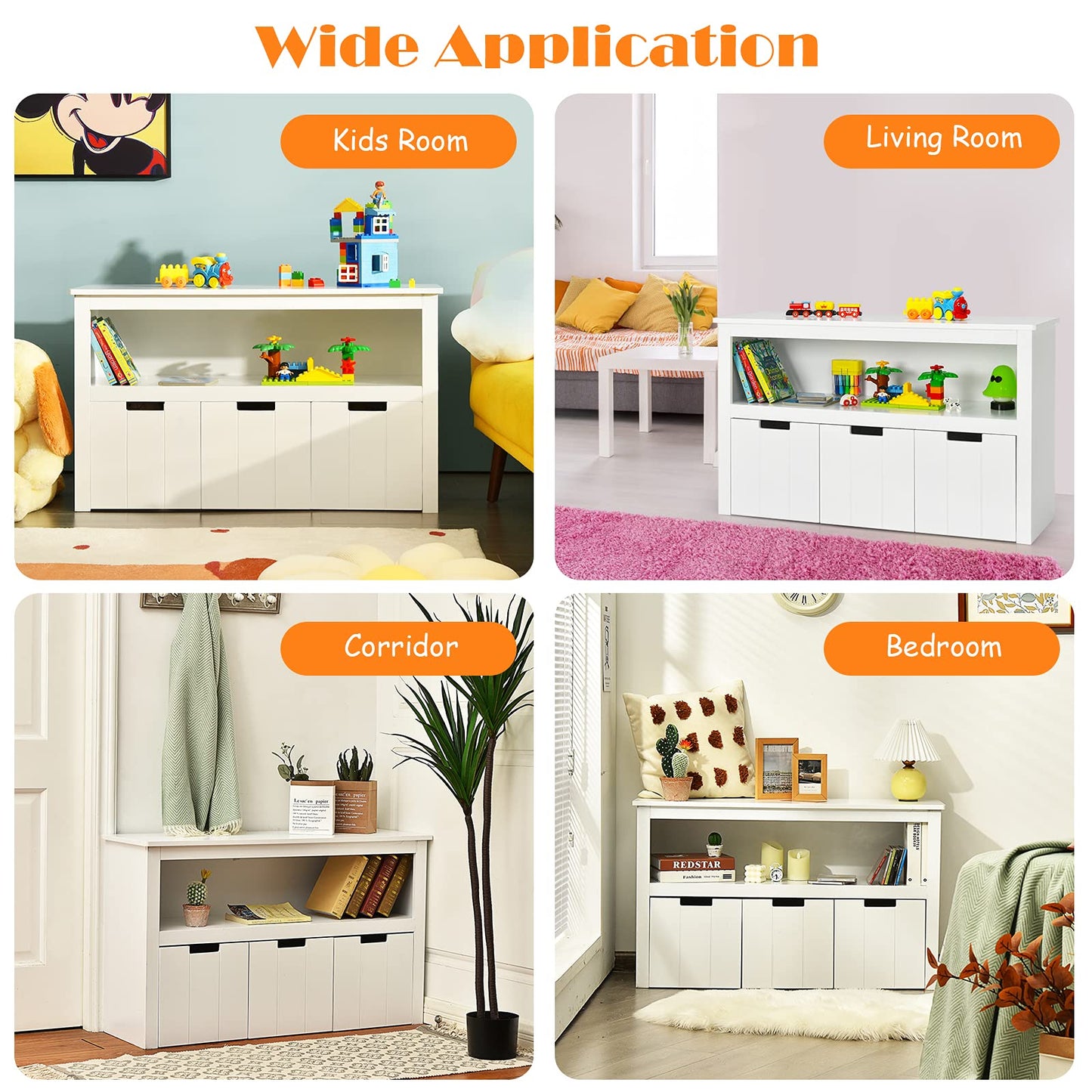 Wooden Playroom Chest with Drawers and Large Open Shelf