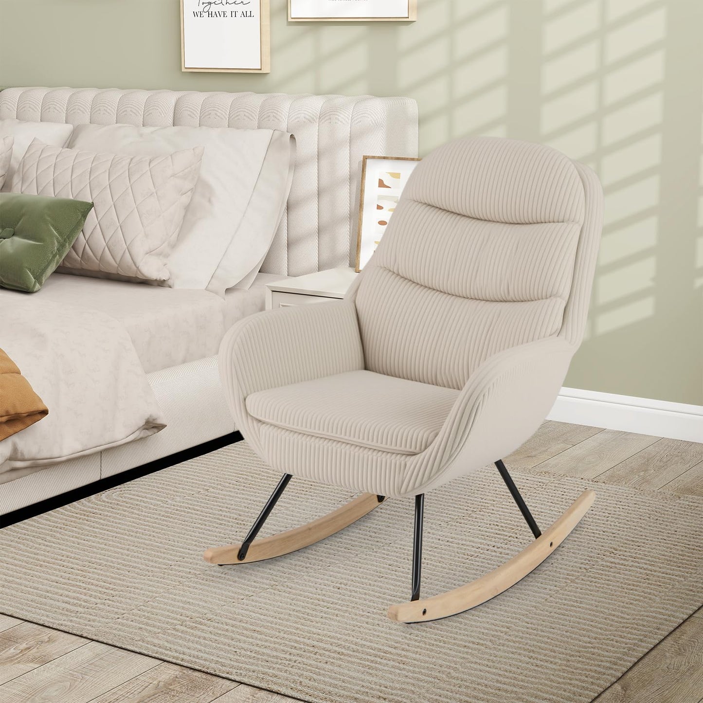 Upholstered Rocking Chair Nursery Glider Rocker with Padded Backrest