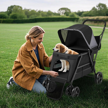 Foldable Dog Pushchair Cat Pram with Dual Entry for Dogs Cats