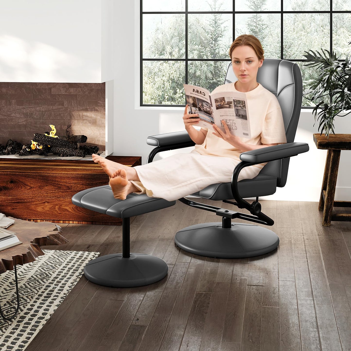360° Swivel Reclining Chair with Ottoman and Adjustable Backrest
