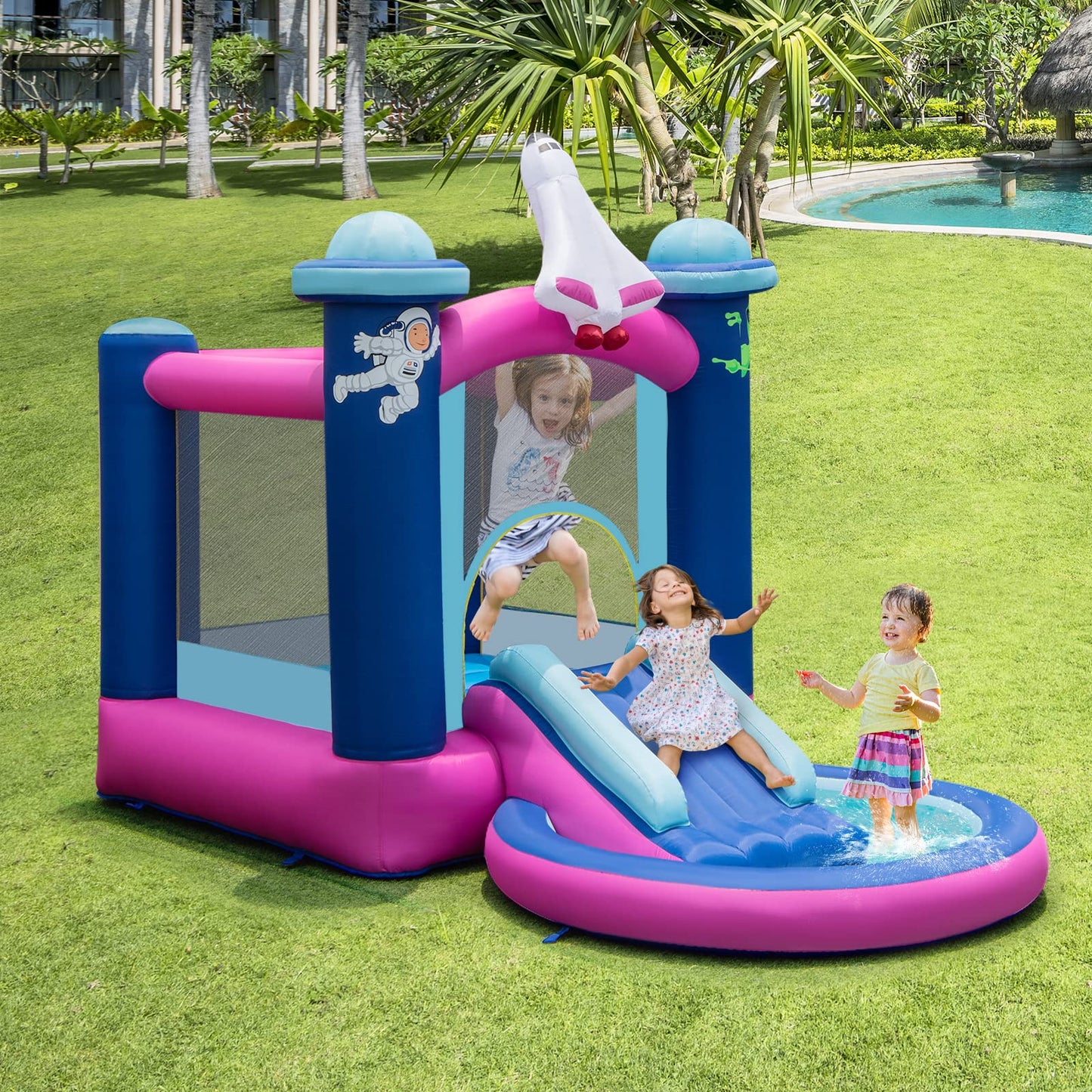 Kids Bouncy Castle with 480W Blower Splash Pool and Carrying Bag