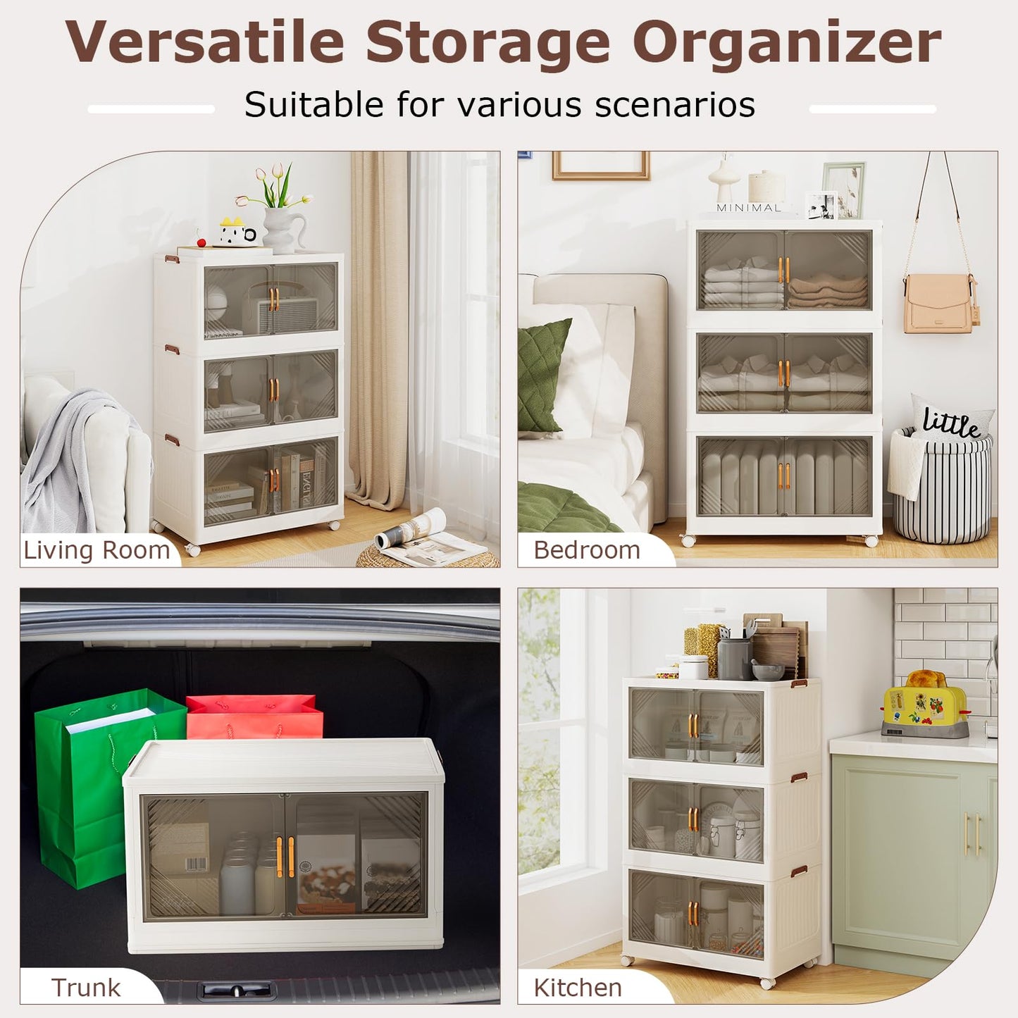 Stackable Storage Containers with Wheels and Doors for Bedroom