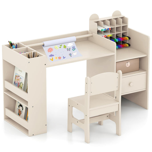Kids Art Table and Chair Set with Removable Paper Roll Holder