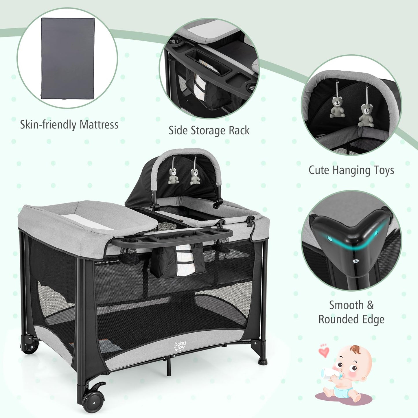 Portable Baby Crib Bassinet with Mattress