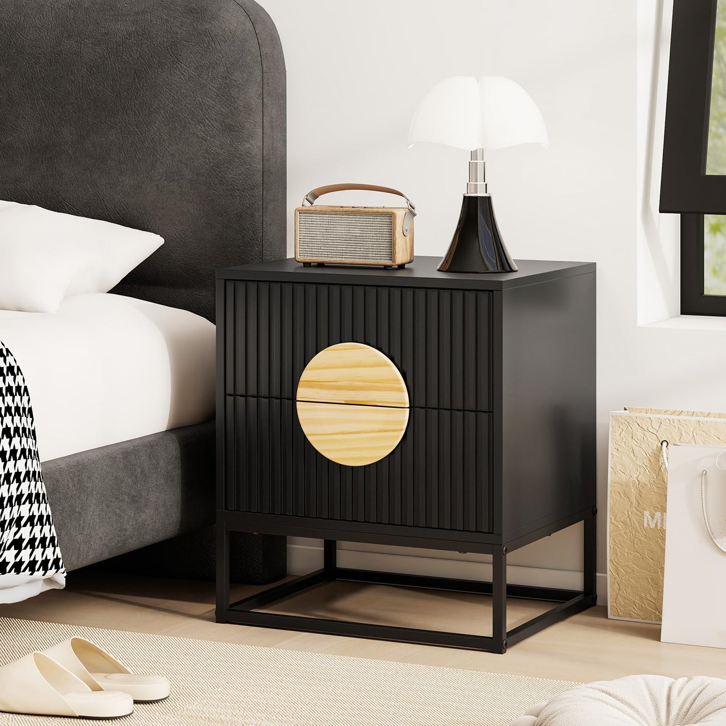Fluted Nightstand Modern Mid Century Side Table