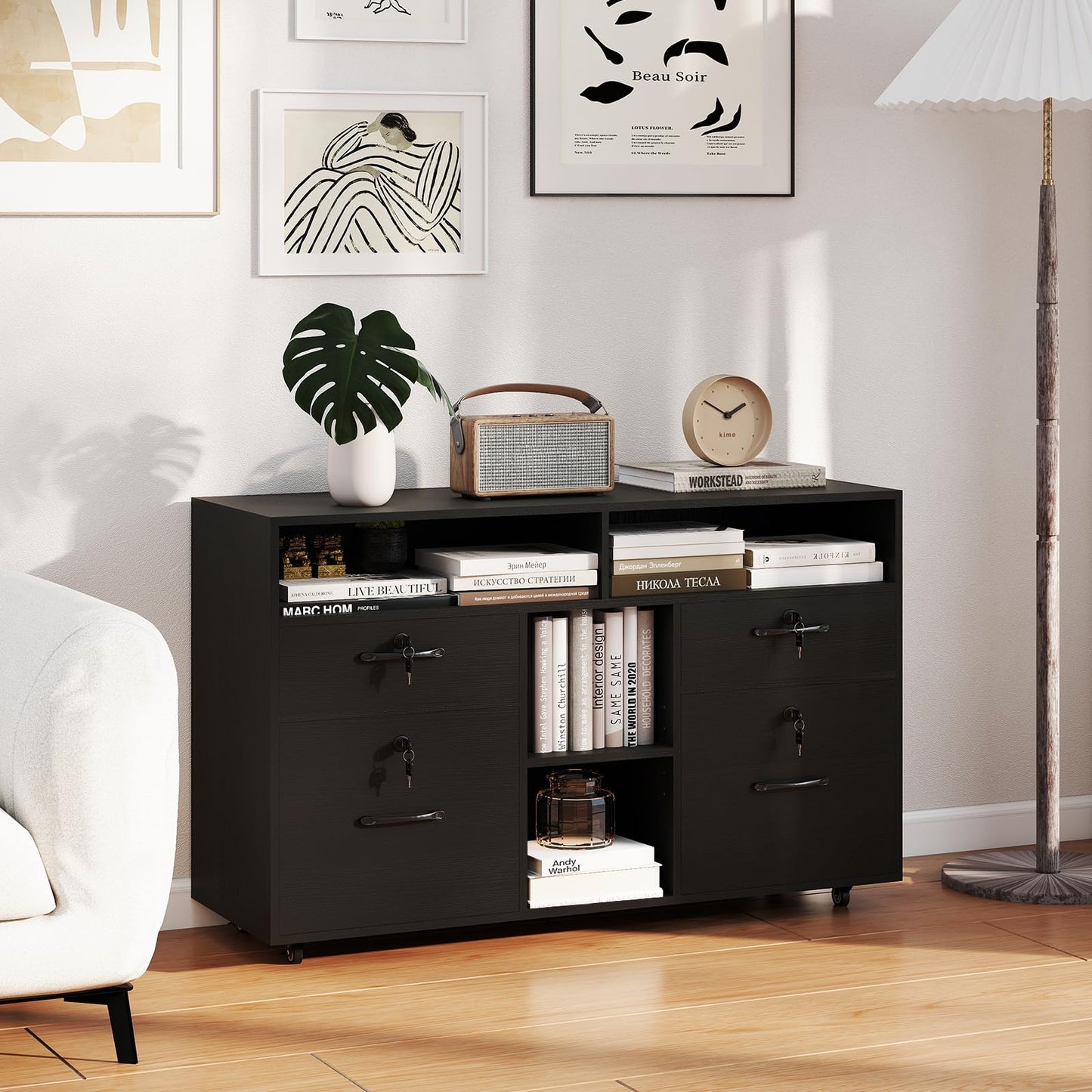 4 Drawers Mobile File Cabinet Storage Organiser Chest with Lock
