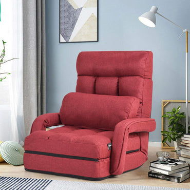 2-In-1 Folding Single Sofa Bed with Pillow, 5 Positions Adjustable Armchair Floor Sofa