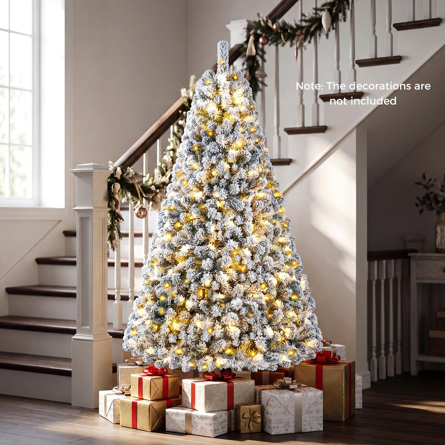 6FT Snow Flocked Christmas Tree, Pre-Lit Artificial Decoration Tree