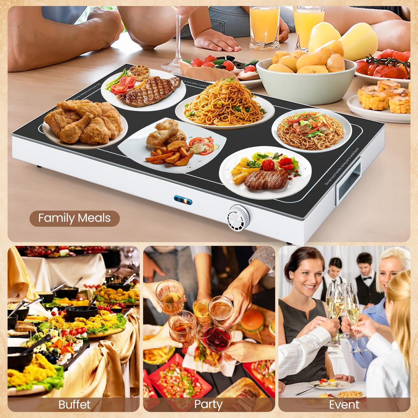 Electric WarmingTray with Adjustable Temperature