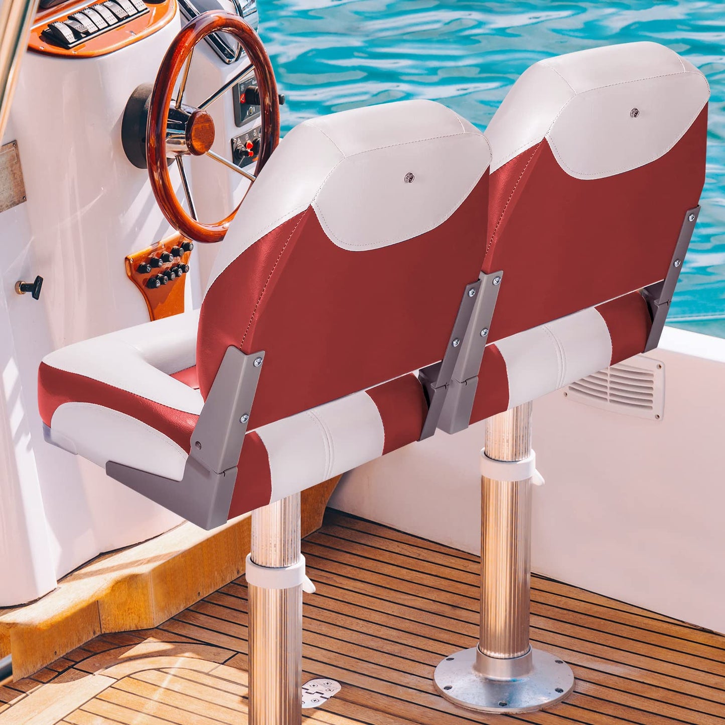 2 Pieces Folding Low-Back Boat Chair Set with Long Fixation Strap