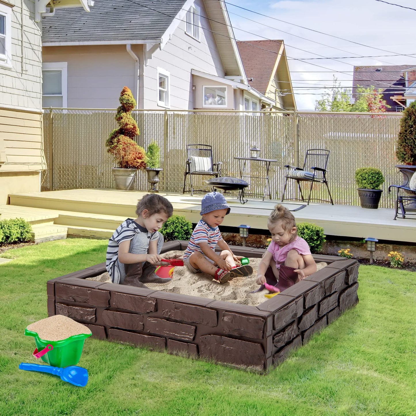 120 x 120cm Kids Sandbox with Cover and Bottom Liner