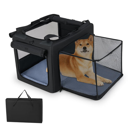 Foldable Pet Carrier Bag with 2 Openings & Expandable Mesh Basket