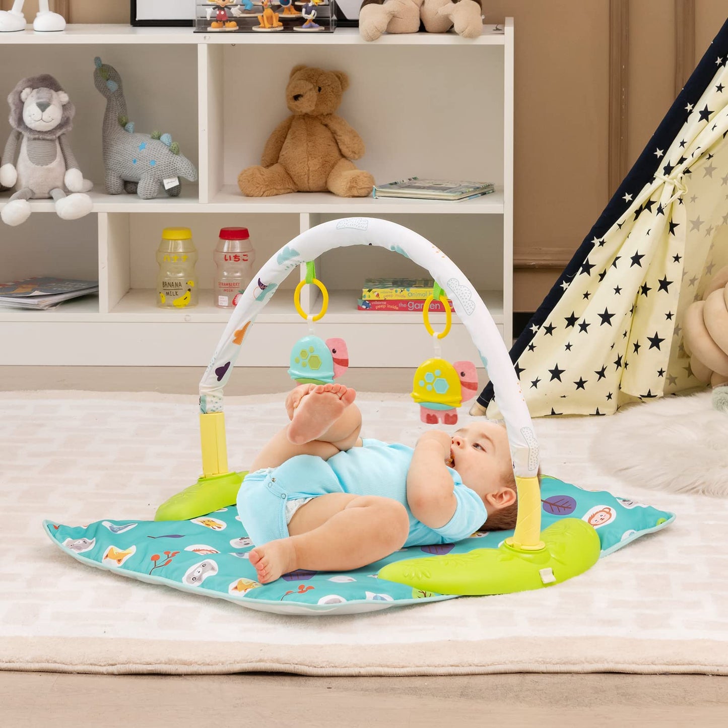 3 in 1 Toddler Bouncer Floor Mat Play Table with 3 Adjustable Height