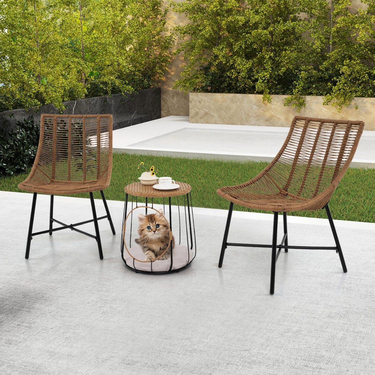 Outdoor Wicker Conversation Table Chair Sets for Garden Balcony Poolside