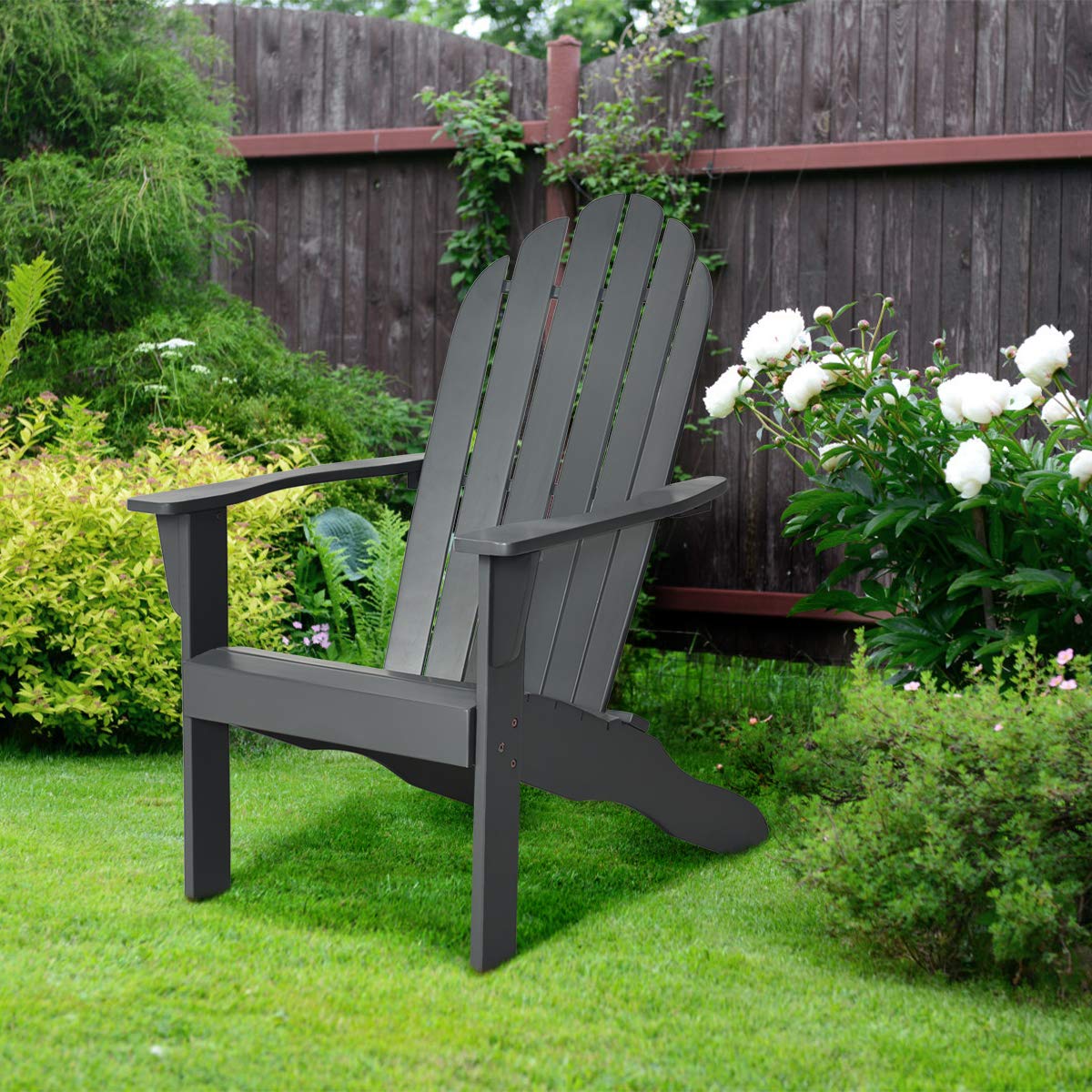 Acacia Wood Adirondack Lounger Chair with Slatted Seating, Ergonomic Design