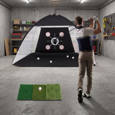 Golf Practice Net, 10x7ft Golf Hitting Net with Foldable Tri-Turf Mat