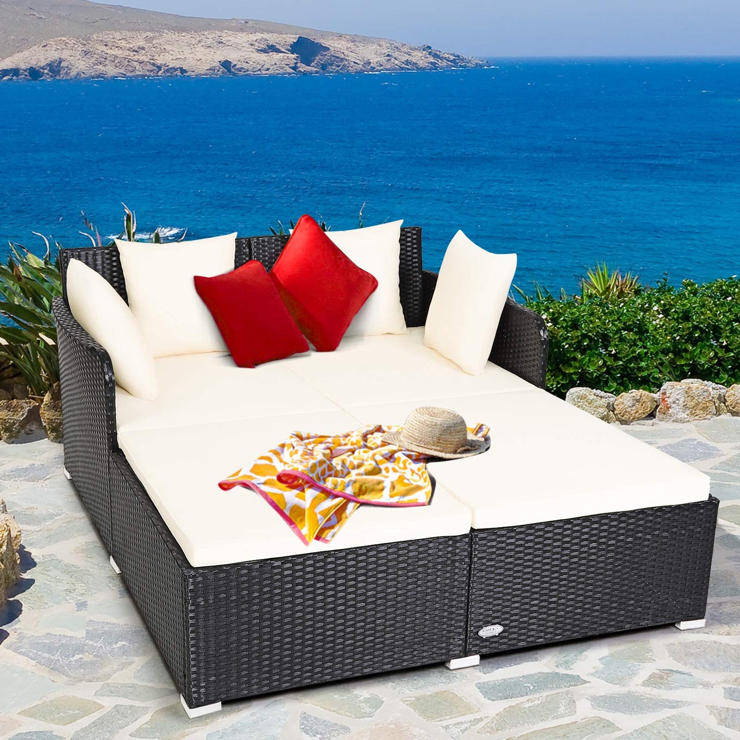 Outdoor Sun Lounger Patio Conversation Recliner with Upholstered Cushion