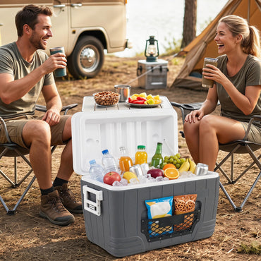 Cup Holders, Drain Plug & Mesh Storage Pocket, Portable Molded Leak-Proof Hard Cooler for Camping