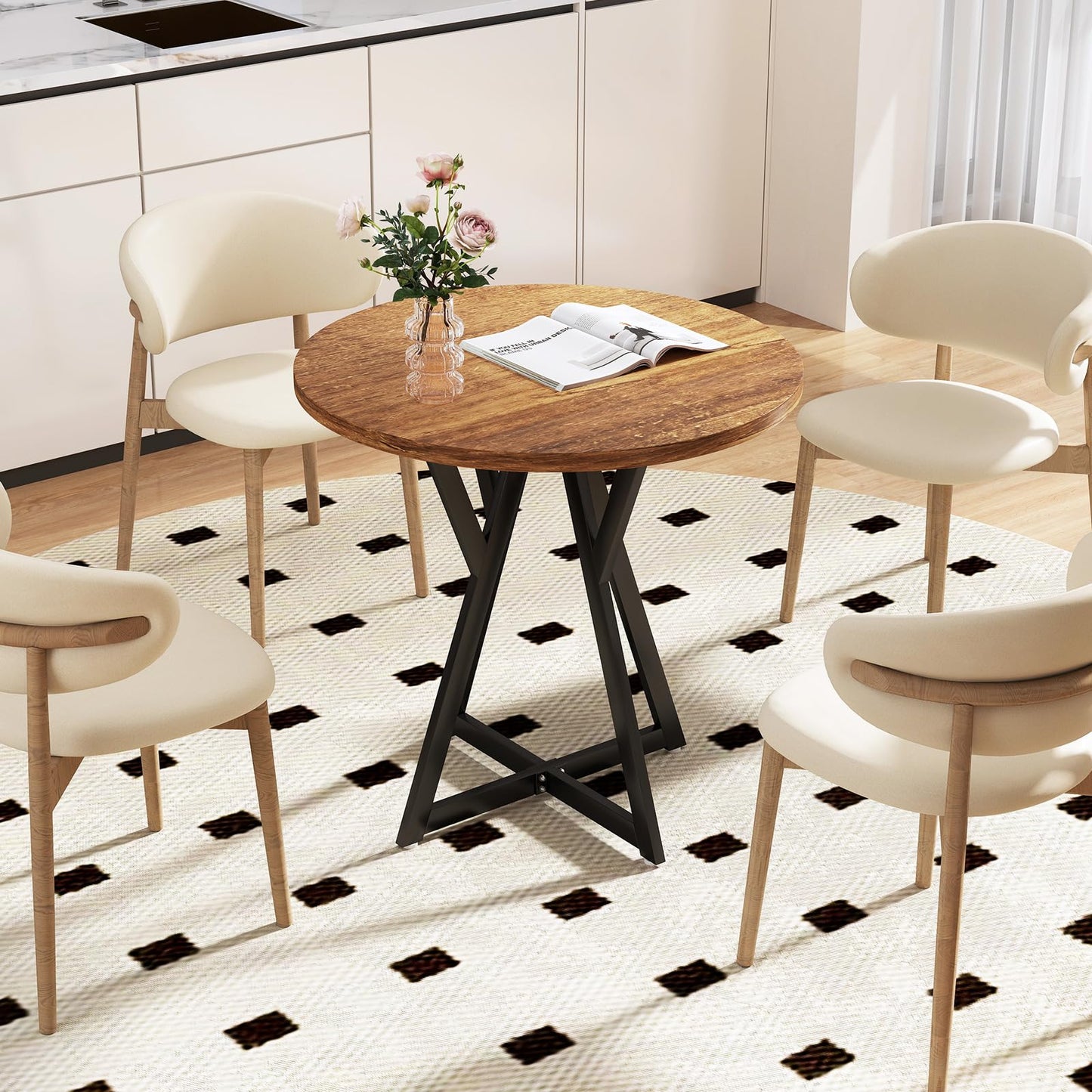 80cm Round Dining Table with Metal Pedestal Base and Adjustable Foot Pads