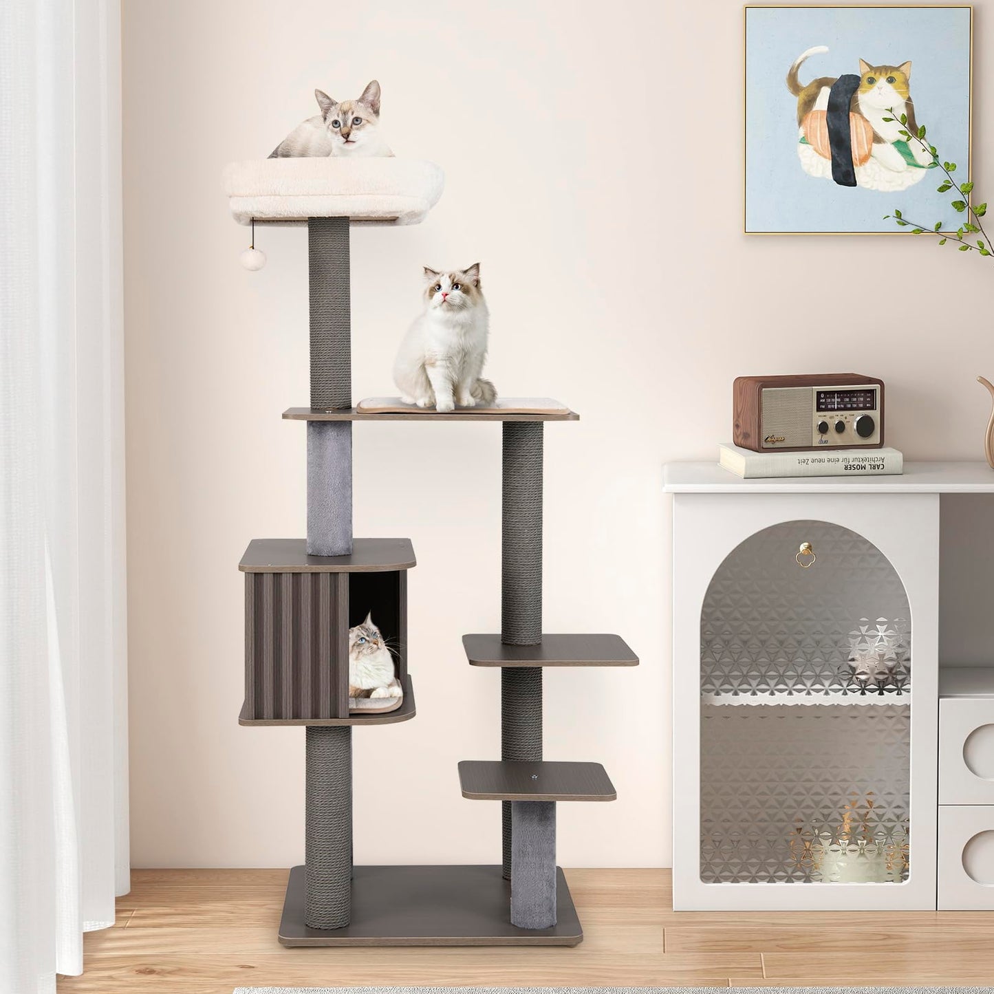 Multi-level Cat Tree for Indoor Cat with Cushion Top Perch