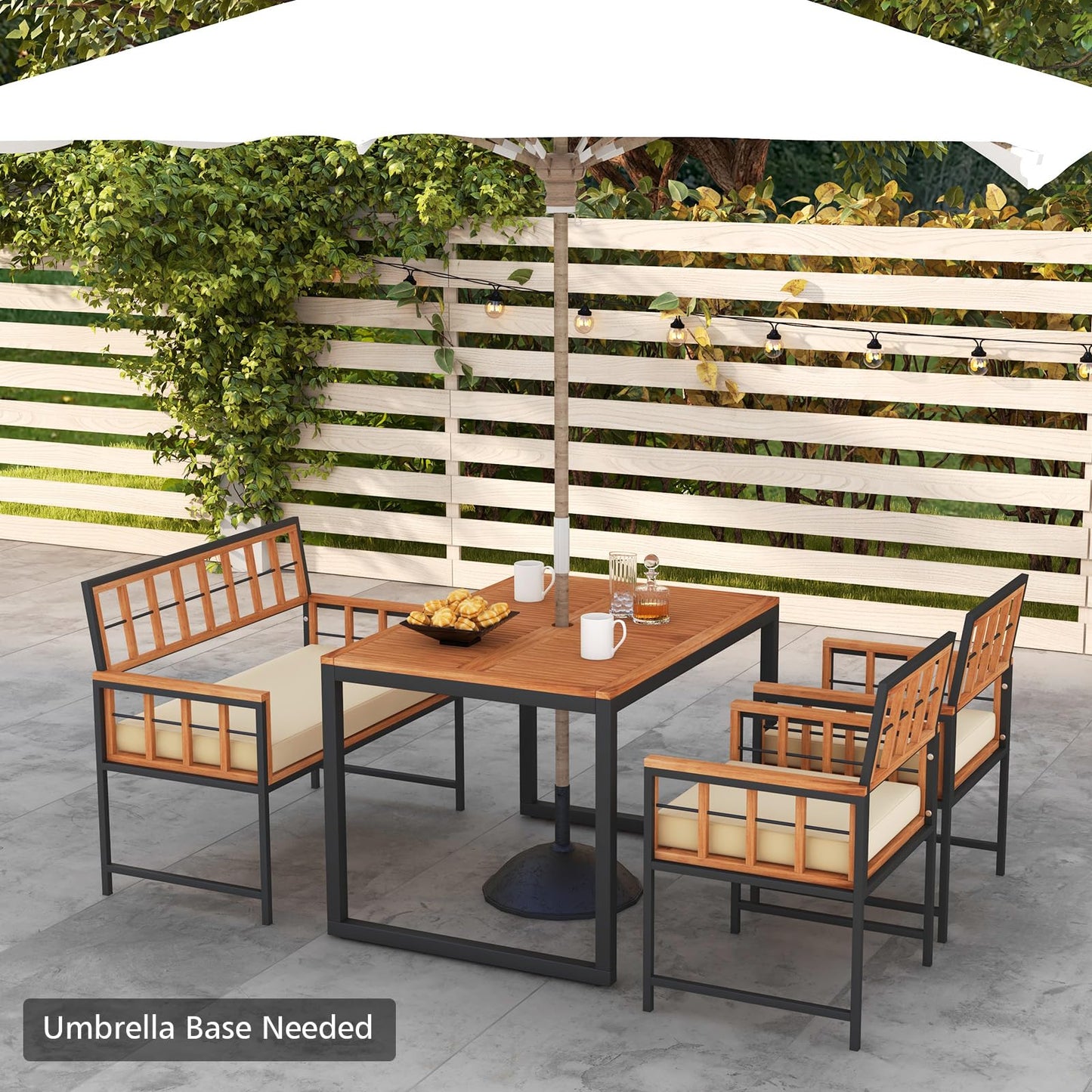 4 Pieces Acacia Wood Patio Dining Set with 1 Rectangular Table