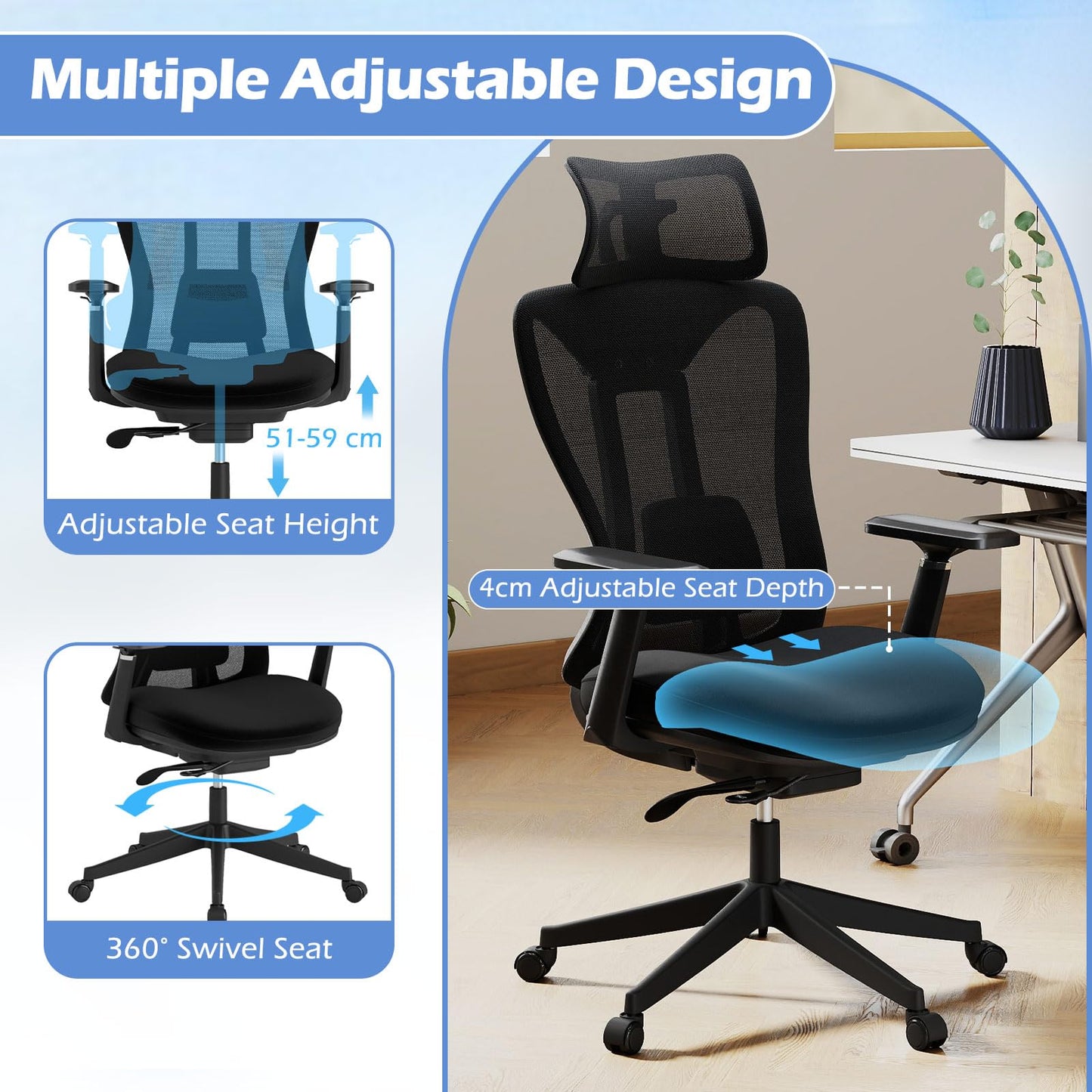 Ergonomic Mesh Office Chair High Back Executive Chair with Adjustable Lumbar Support
