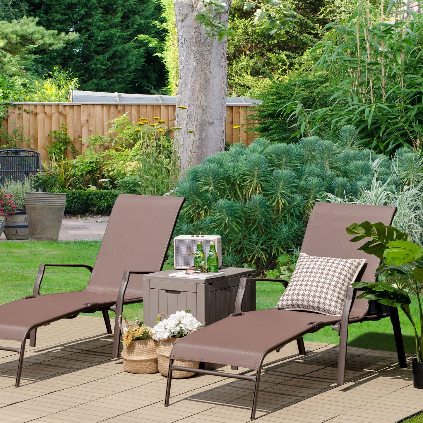 5 Positions Adjustable Stackable Folding Deck Reclining Chair Set of 2