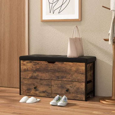 Storage Ottoman Bench with Padded Seat Cushion and 2 Drawers